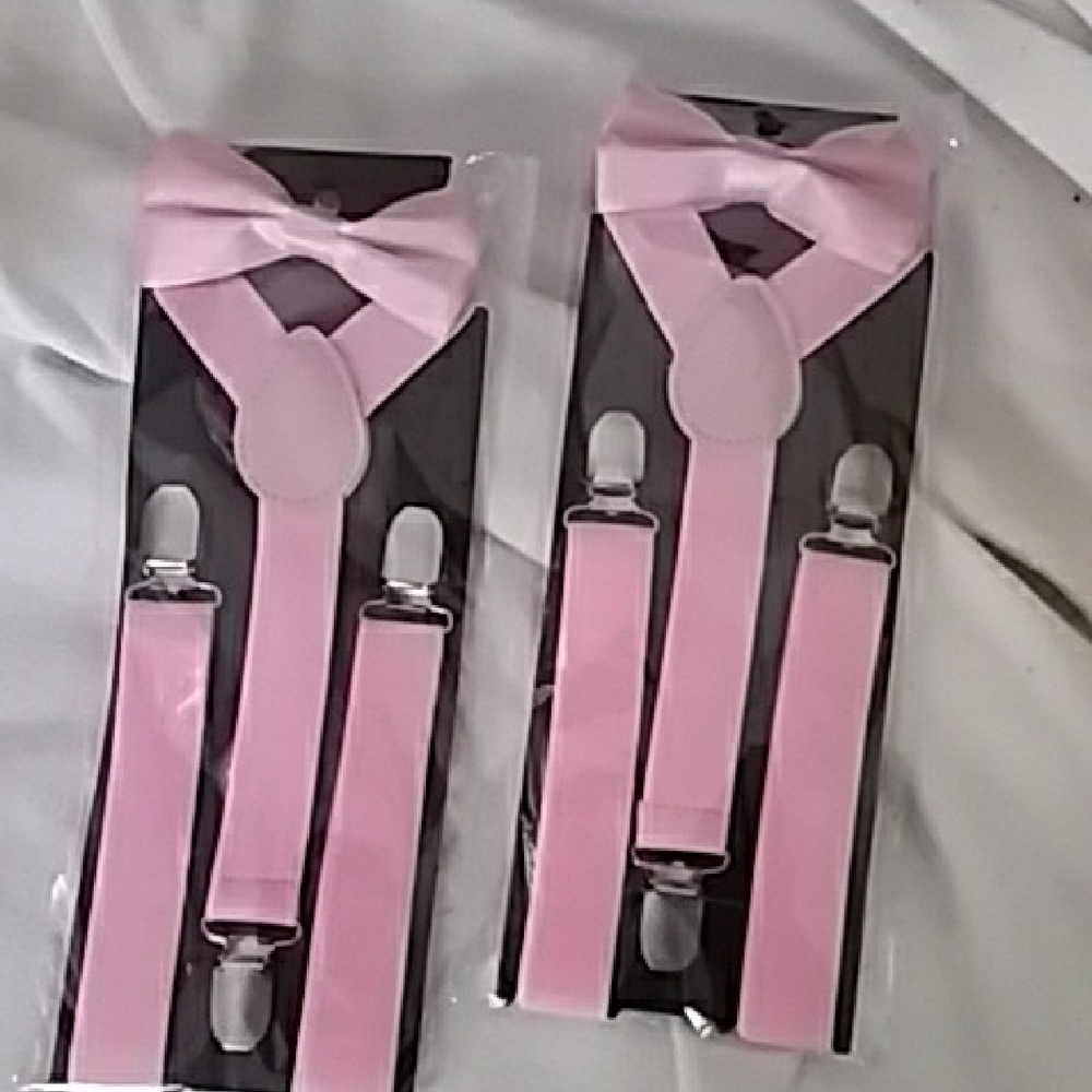 Pink Bow Tie Suspenders 2 Set - Soft Baby Pink